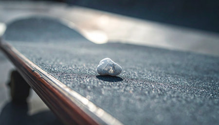 A single, crumpled piece of paper rests on a textured ledge, bathed in the soft glow of sunlight.の素材