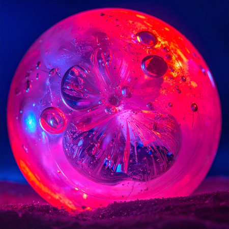 A mysterious crystal orb glows with an inner light, pulsing with vibrant pink and blue energy.の素材