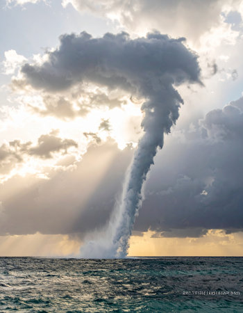 A breathtaking display of nature's power as a massive waterspout forms over the ocean.の素材