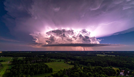 A colossal thunderstorm unleashes its inner fury, illuminating the night sky with a spectacular display of internal lightning.の素材