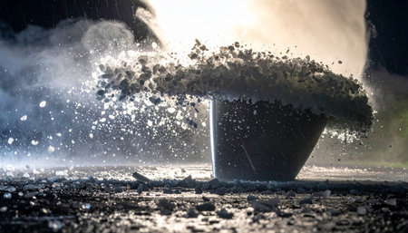 A powerful detonation captured at high speed, freezing a moment of pure chaotic energy.の素材