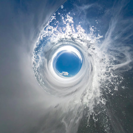 A surreal and mesmerizing view from inside a crashing ocean wave.の素材