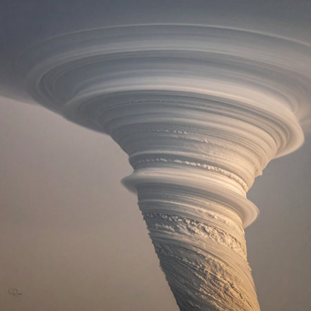 A dramatic, close-up view captures the immense power and chaotic beauty of a massive tornado.の素材