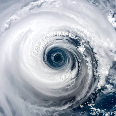 A breathtaking satellite view captures the immense scale and power of a major hurricane.の素材