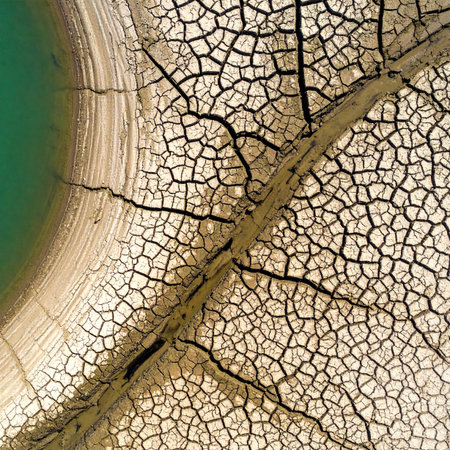 An overhead drone perspective captures the stark reality of a receding shoreline.の素材