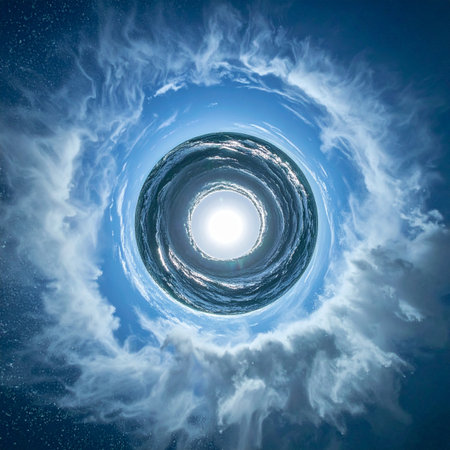 A swirling vortex of ocean waves opens like a celestial eye in the heart of the heavens.の素材