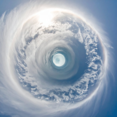 A breathtaking satellite view captures the immense power and organized chaos of a massive hurricane.の素材