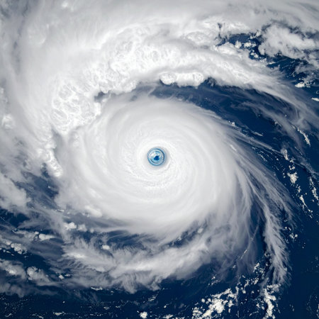 From the quiet serenity of space, the immense and terrifying power of a major hurricane is on full display.の素材