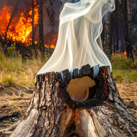 In the heart of a raging wildfire, a symbol of resilience and magic emerges.の素材