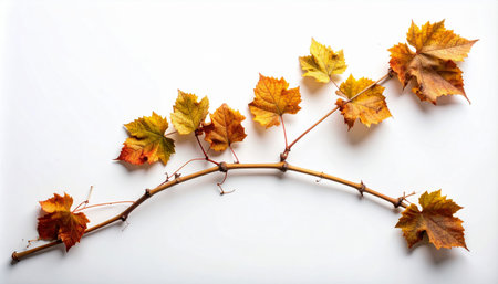 A single, elegant grapevine branch showcases the beauty of autumn's transition.の素材