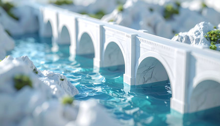 A pristine white aqueduct stands in a miniature, dreamlike world.の素材
