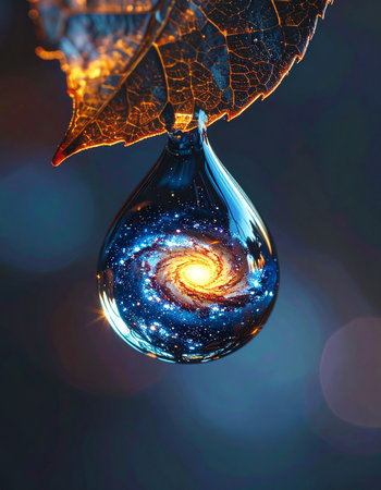 A single, perfect water droplet clings to the delicate veins of a skeleton leaf, holding a breathtaking secret.の素材