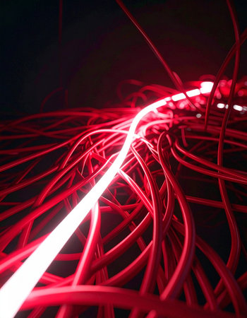 A pulse of pure information surges through the core of a complex digital network.の素材