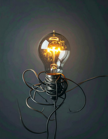 A single brilliant idea glows brightly, a beacon of clarity and innovation.の素材