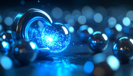 A central core of pure digital energy pulses with vibrant blue light, radiating information and power.の素材