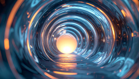 A luminous orange sphere of pure energy pulses at the heart of a swirling vortex of liquid light.の素材