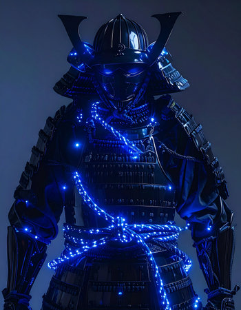 In a neon-drenched future, the spirit of the ancient warrior is reborn.の素材