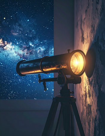 From a quiet room, a telescope stands ready, not just for observing but as a beacon of imagination.の素材