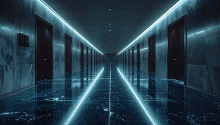 Step into the future through this endless, symmetrical corridor.の素材