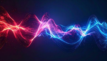 A dynamic visualization of opposing forces meeting in a vibrant display of power.の素材