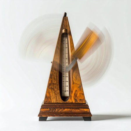 An elegant, antique wooden metronome marks the relentless passage of time.の素材