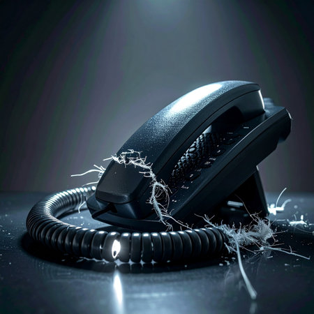 In a dark, silent chamber, a strange futuristic device lies dormant. Frayed wires and a glowing cable hint at a recent, unknown event.の素材