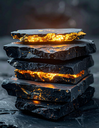 A stack of dark, rough stones reveals a powerful secret within.の素材