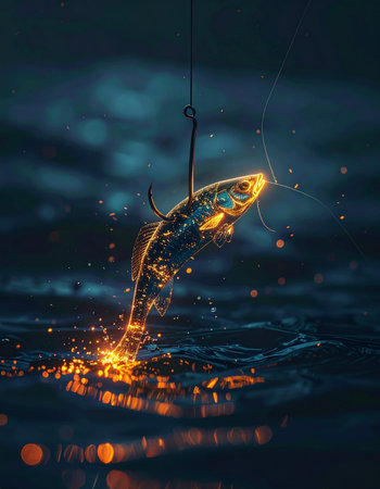 In the deep, dark water, a brilliant idea takes the bait.の素材