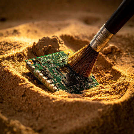 With the careful sweep of a brush, a long-lost piece of technology is unearthed from the sands of time.の素材
