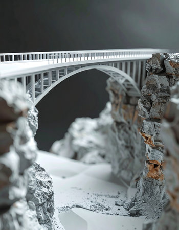 A detailed architectural model showcases the elegant design of an arch bridge, a testament to precision engineering.の素材