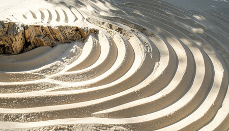 Sunlight casts deep shadows across the mysterious concentric terraces of Moray, an ancient Incan archaeological site in Peru's Sacred Valley.の素材