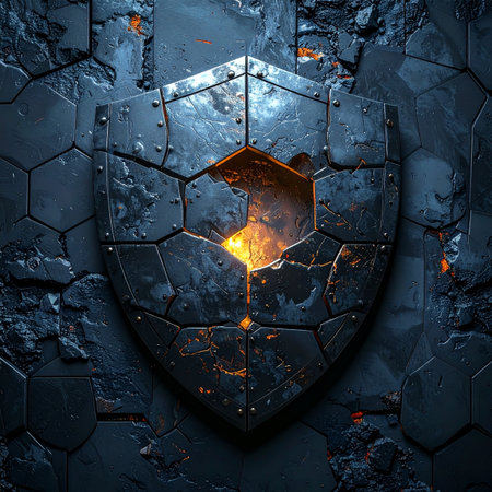 Forged in fire and tested in combat, this heavy metal shield has withstood an epic blow.の素材