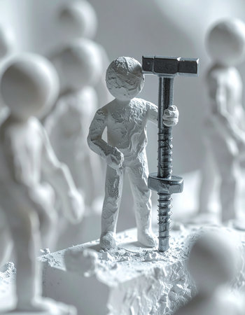 In a monochromatic world of conformity, a single determined figure stands out from the crowd.の素材