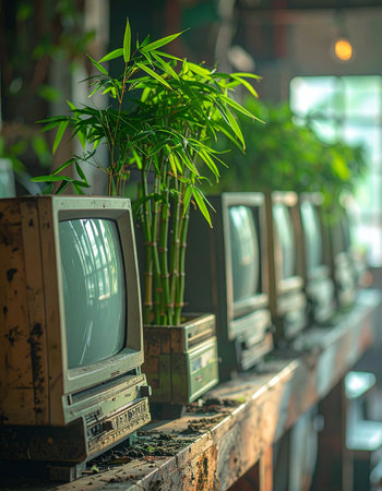 In a forgotten space where time stands still, old technology finds a new purpose.の素材