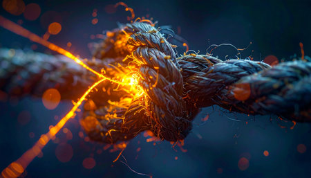 In a moment of intense pressure, a thick rope strains to its absolute limit.の素材