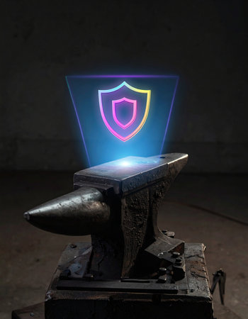 In a timeless workshop, a traditional blacksmith's anvil becomes the foundation for the future.の素材