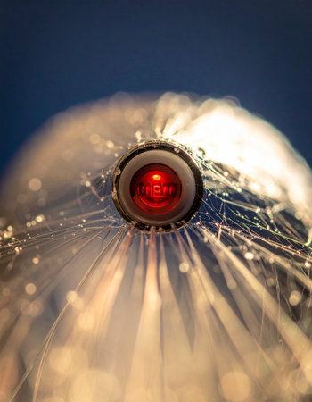 In the quiet hum of a futuristic lab, an advanced artificial intelligence awakens. Its glowing red optical sensor scans its surroundings, processing data with cold, calculating precision.の素材