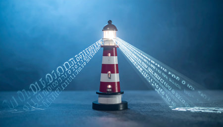 In the vast and complex ocean of digital information, a beacon of light cuts through the darkness.の素材