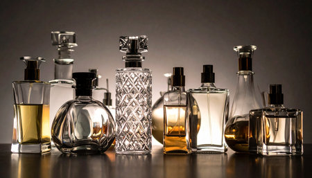An exquisite lineup of designer fragrances stands ready, each bottle a unique work of art holding a distinct olfactory story.の素材