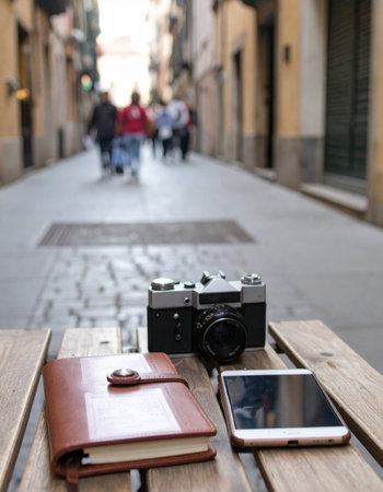 A moment of quiet reflection for a traveler in a historic European alley.の素材