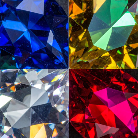A vibrant mosaic of precious gems, showcasing the intricate beauty of faceted crystals.の素材