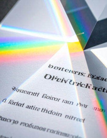 A beam of pure white light passes through a crystal prism, revealing its hidden, vibrant spectrum.の素材