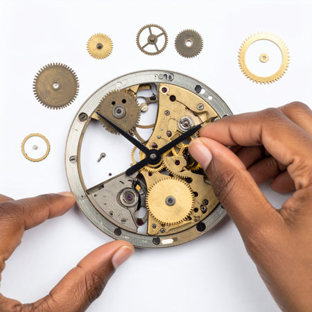 With steady hands and intense focus, a master watchmaker meticulously assembles the intricate gears of a mechanical timepiece.の素材