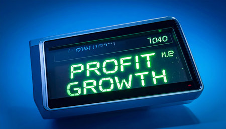 A modern electronic device displays a glowing green message of 'Profit Growth,' symbolizing financial success and positive business performance.の素材