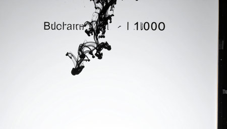 A single drop of black ink begins its slow, elegant dance as it dissolves into clear water.の素材