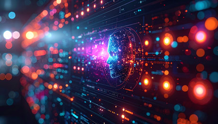 A vibrant stream of information flows through a futuristic digital tunnel, representing the immense speed and complexity of modern data processing.の素材