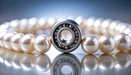 A striking still life exploring the beautiful contrast between industrial precision and natural elegance.の素材