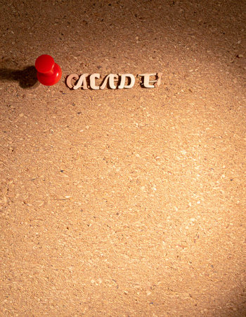 A simple message spelled out with wooden letters on a textured cork notice board.の素材