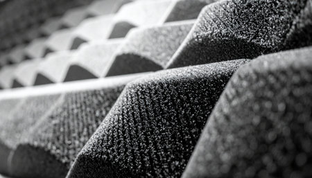 A macro, black and white perspective of acoustic foam panels.の素材
