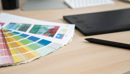 A graphic designer's desk is set for a creative session.の素材